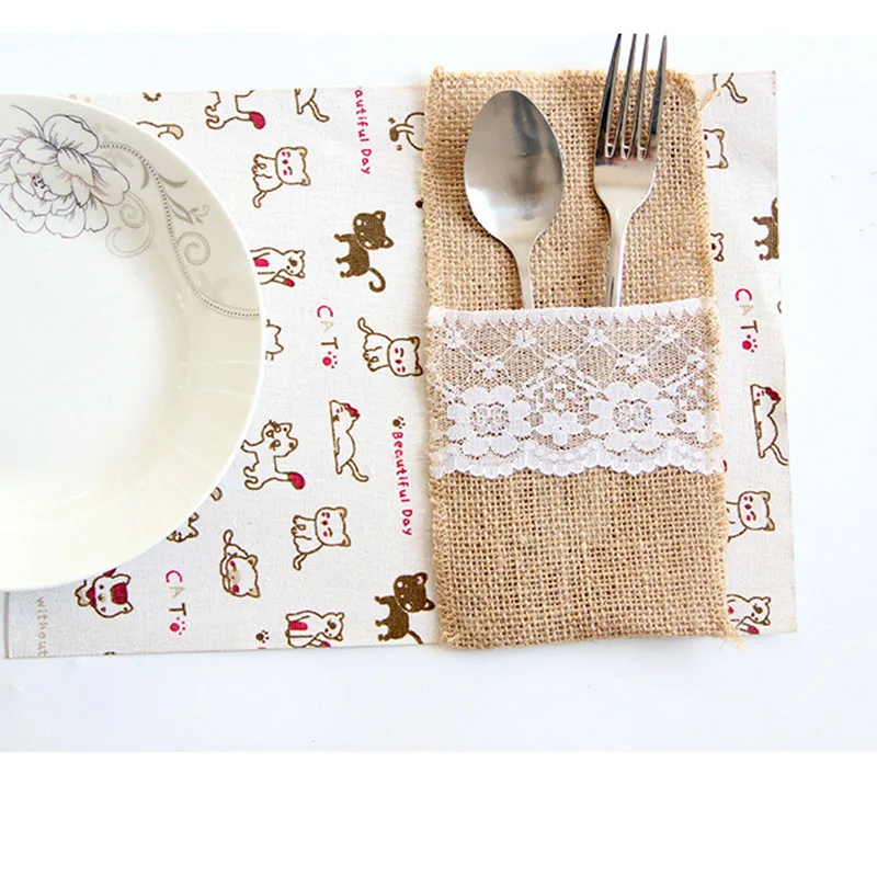 Новинка 2019 кружевной деревенский Свадебный декор сумка вилка держатель ножа