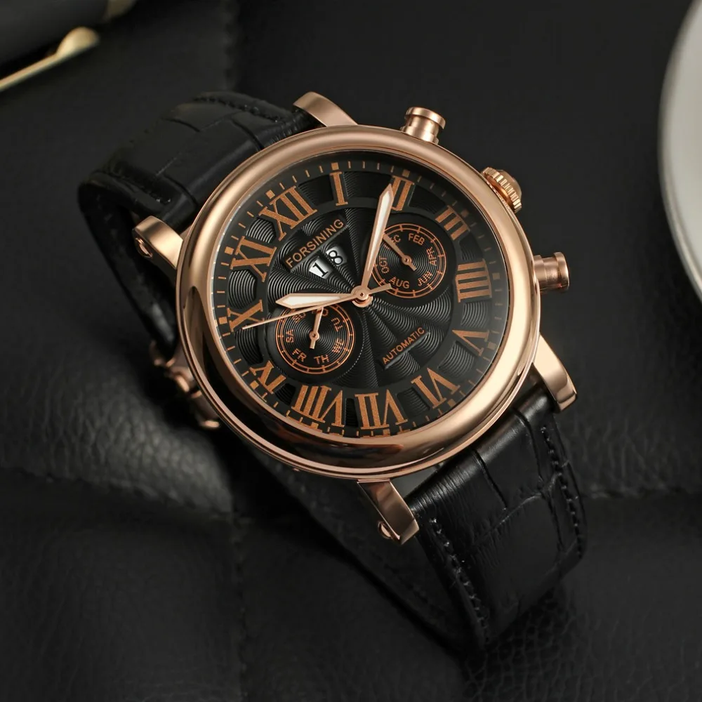 Летний стиль корпус из нержавеющей стали черный циферблат розовое золото ободок