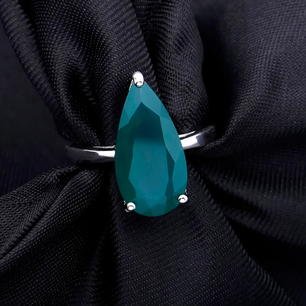 Gem's Ballet 7.89ct натуральный зеленый агат капли воды, кольца, Настоящее серебро 925 пробы, свадебные украшения для женщин