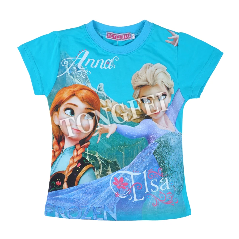 sky blue/hot pink/purple new frozen summer clothing t-shirt children tee kid short sleeve baby 100% cotton hot sell | Детская одежда и