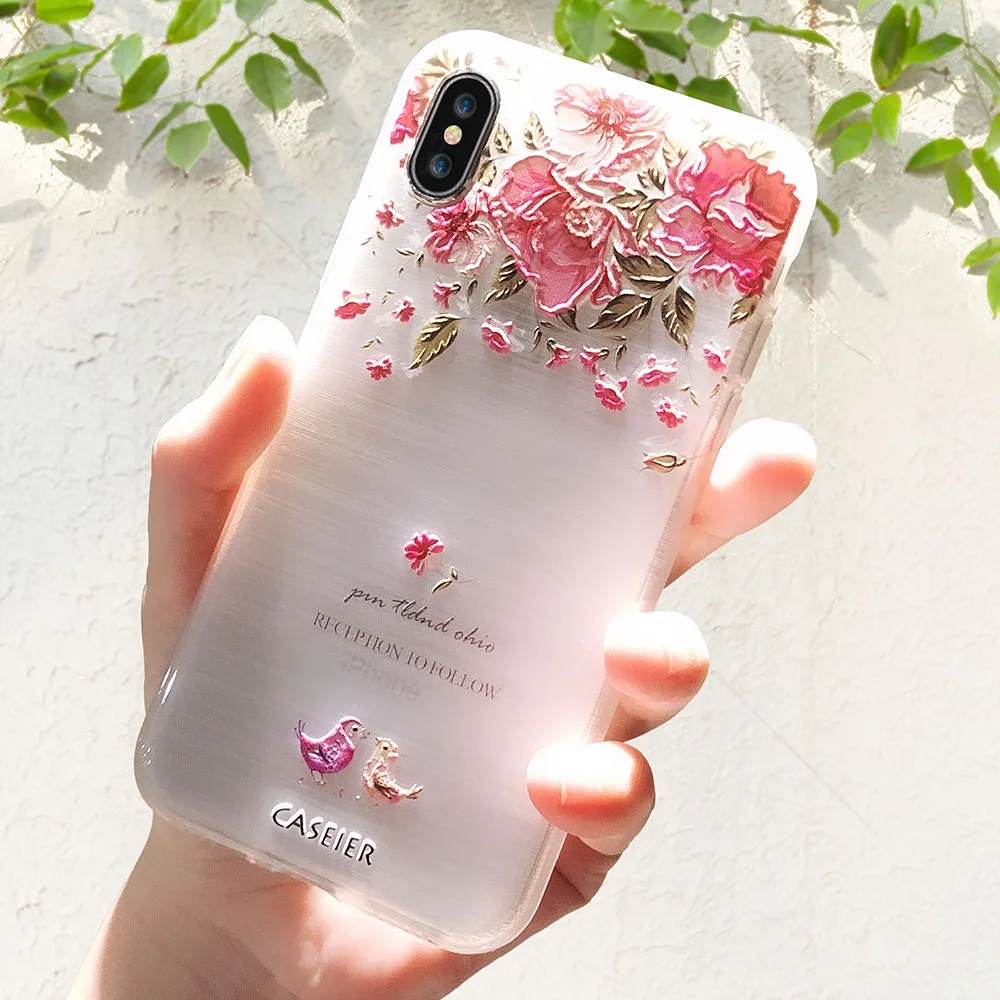 CASEIER 3D рельефный чехол с цветочным узором для iPhone X 5 S SE рельефная мягкая задняя