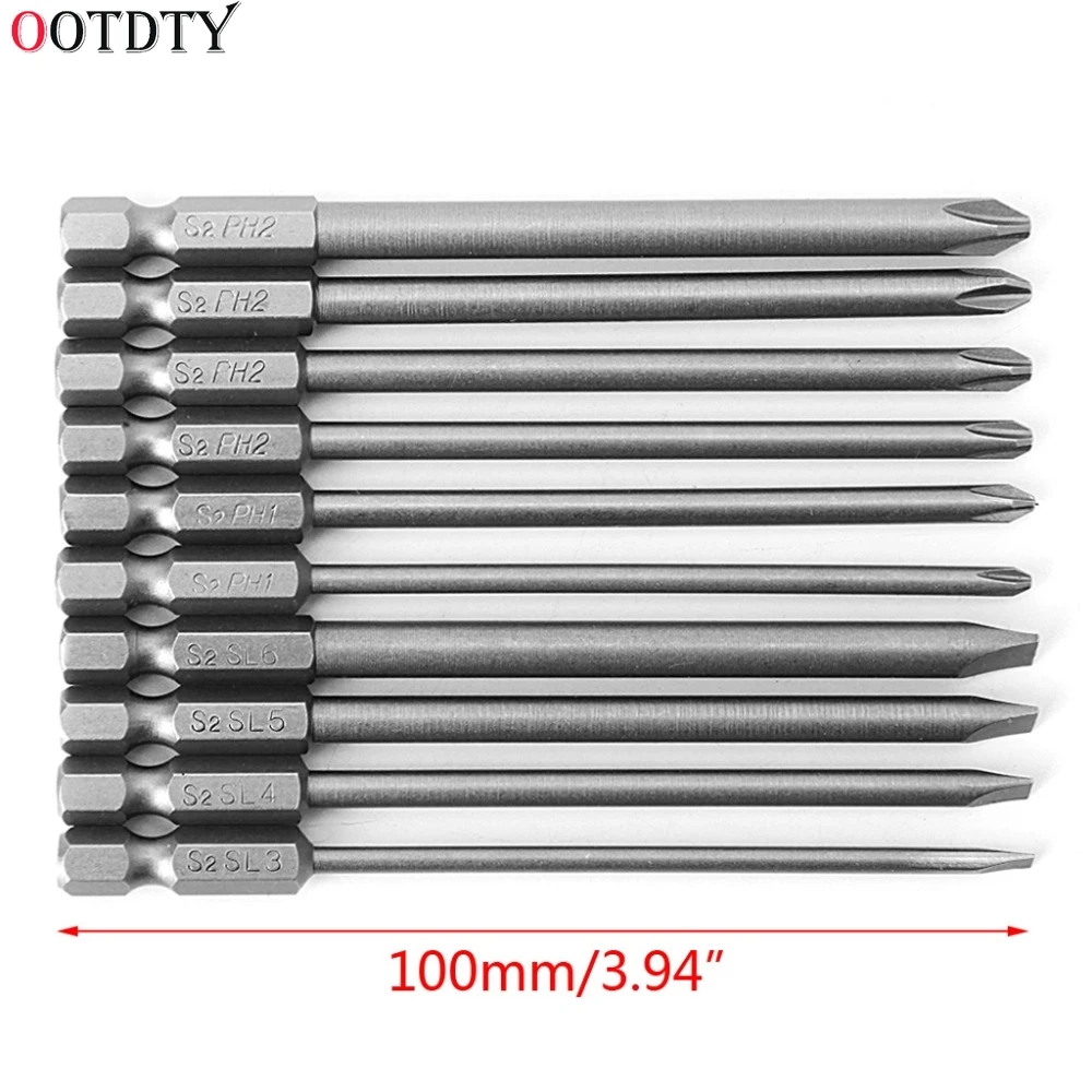 10 Pcs Magnetic Slotted PH2 Screwdriver Bit S2 Steel 1/4 Hex Shank 100mm Hand Tools | Инструменты