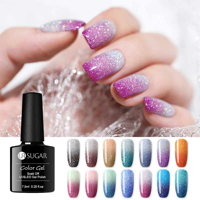 UR SUGAR Thermal Gel Polish Temperature Color Change Glitter varnish Soak Off UV Hybrid Varnish Semi Permanent | Красота и здоровье
