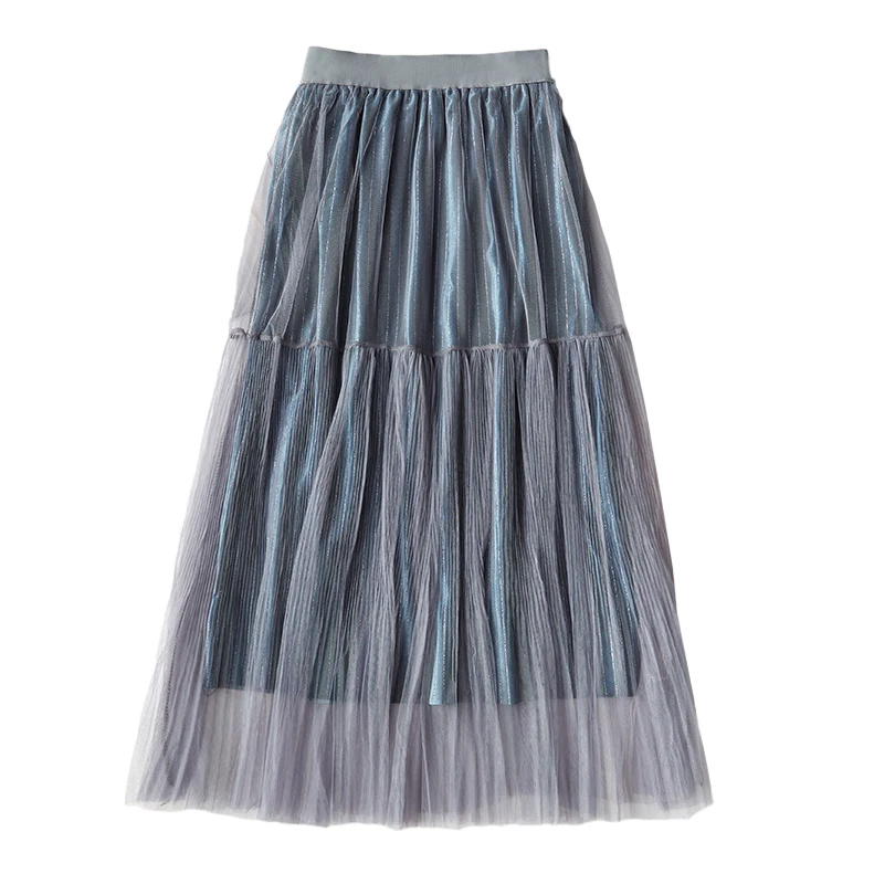2019 летние уличные сетчатые юбки в стиле пэтчворк однотонные женские длинные