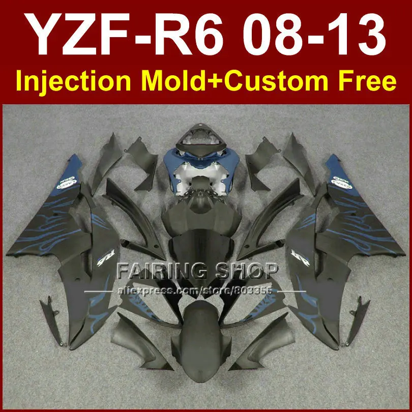 Плоские черные Обтекатели для YAMAHA R6 2008 2009 2010 2011 2012 2013 литьевая форма|custom fairing|yamaha