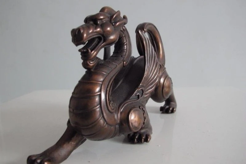 Chinese exquisite pure Red bronze copper statue fengshui fly beast lucky dragon | Дом и сад