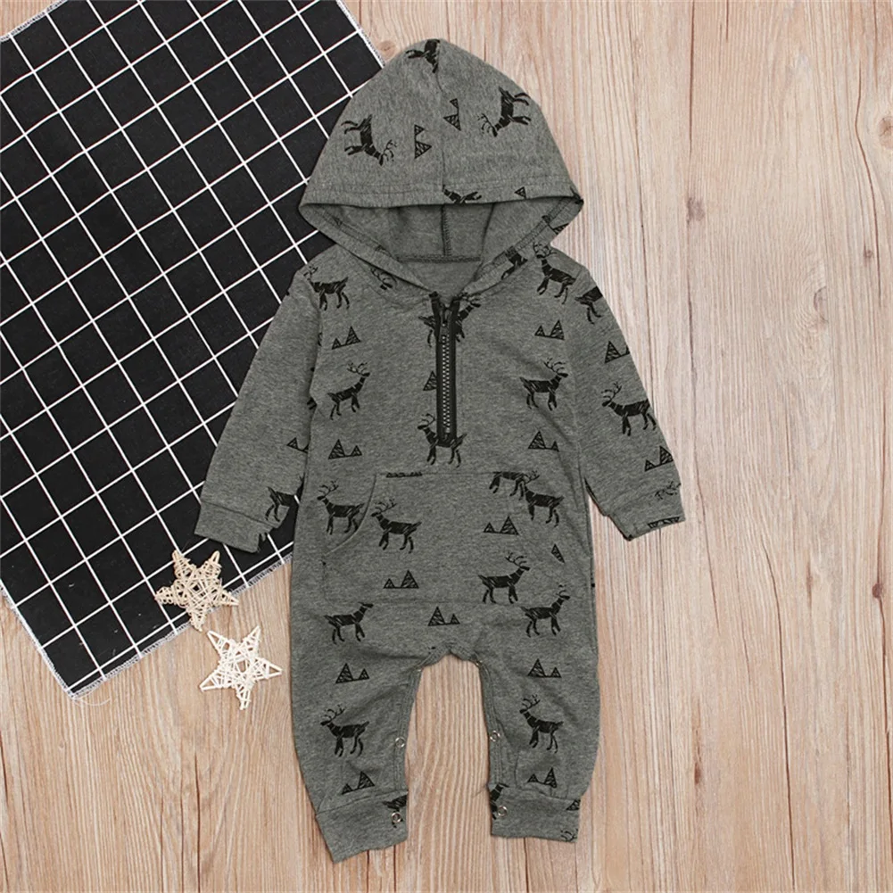 

Pudcoco Newborn Baby Boy Clothes Reindeer Print Long Sleeve Hooded Romper One-Piece Outfit Playsuit Clothes