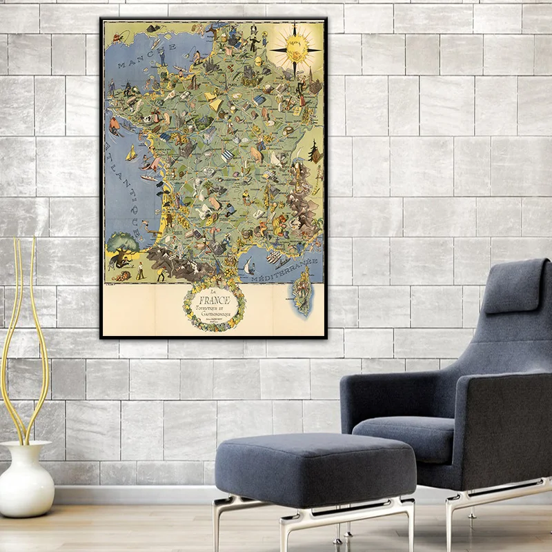 1948 винтажная карта Франции древние карты Ретро холст картины крафт-постеры