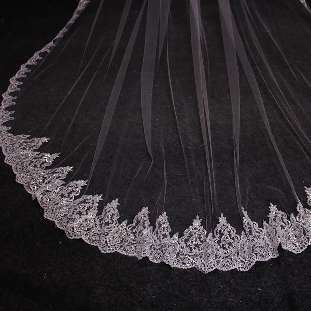 Роскошный длинный кружевной вуаль с расческой 4 метра|long wedding veil|wedding veil with combwedding |