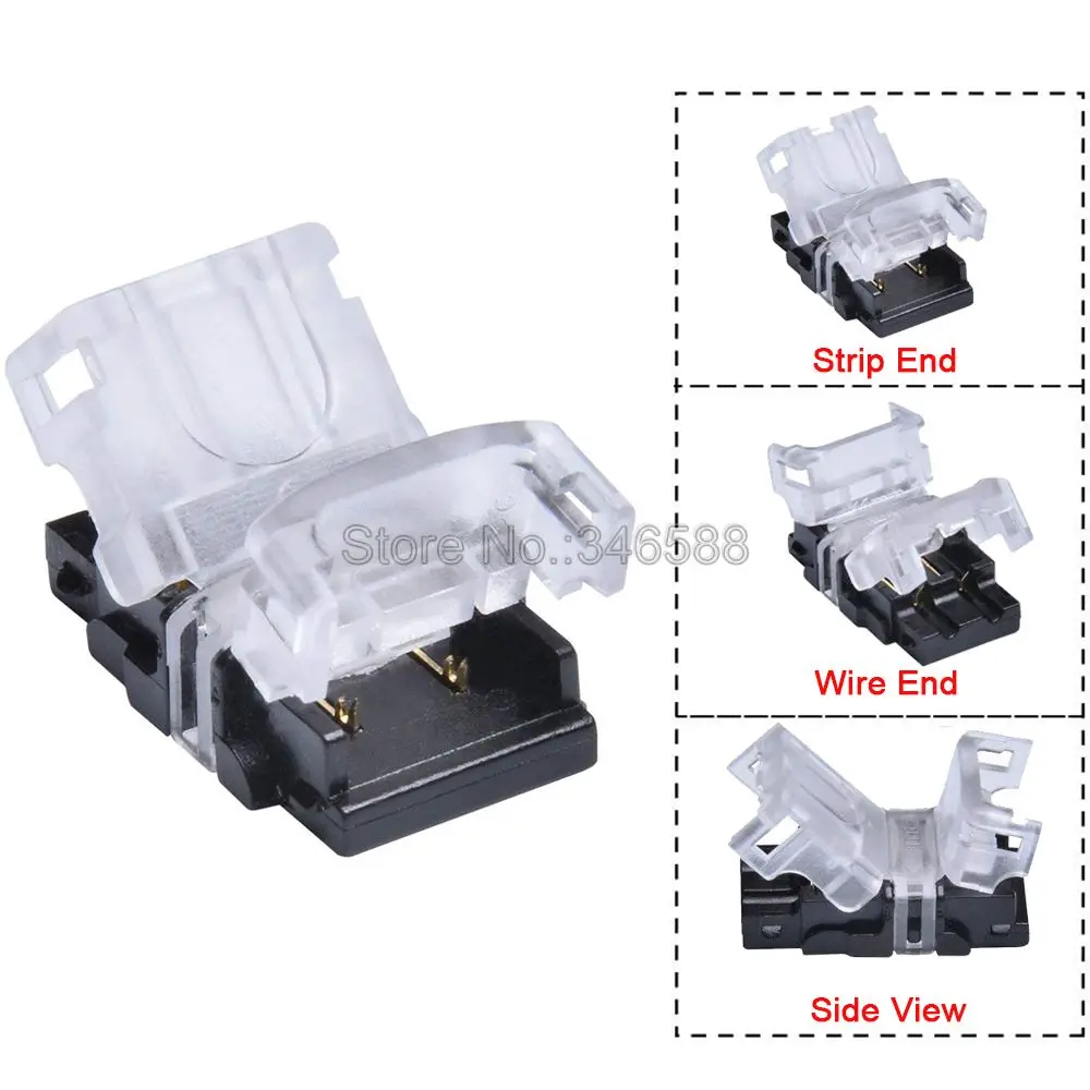 

5pcs 10mm 2Pin Single Color LED Tape Connector Strip to Wire Connector for 5050 5630 SMD IP20 Non-Waterproof LED Strip Light