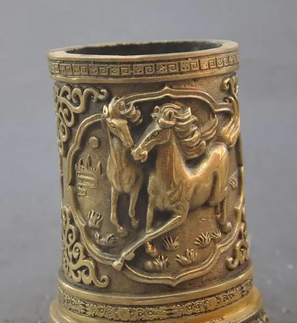 Chinese feng shui brass animal horse statue auspicious pencil pen holder | Дом и сад