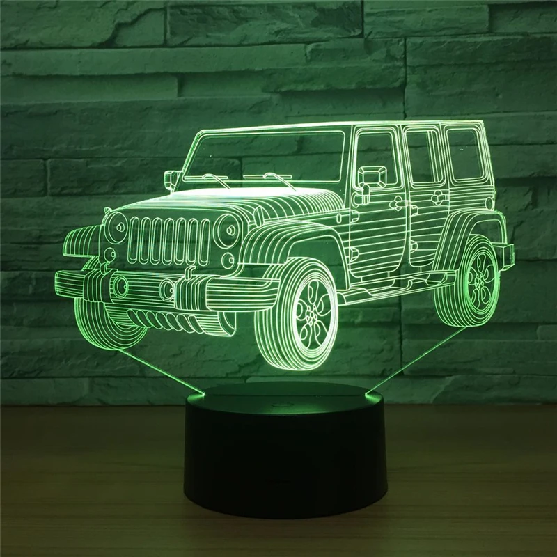 Светодиодный 3D 7 видов цветов меняющий джип автомобиль акриловая пластина ночник