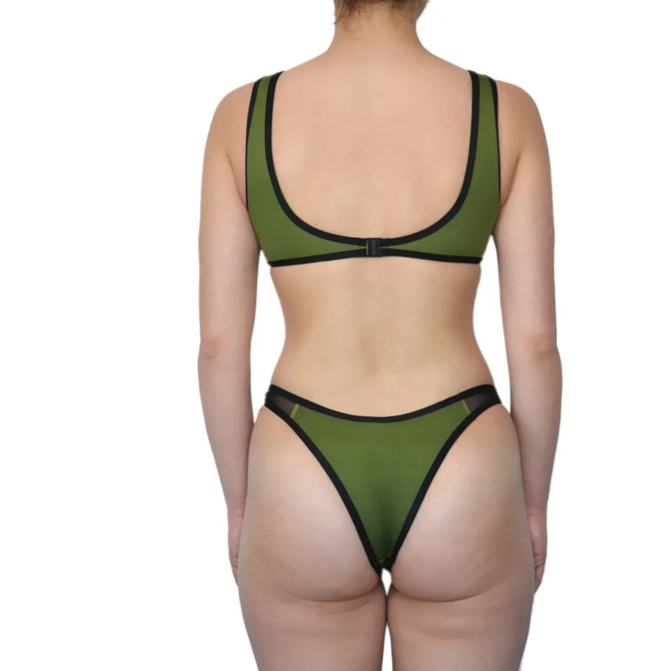 Женский купальник бикини с низкой талией Одноцветный прозрачный сеткой пляжный