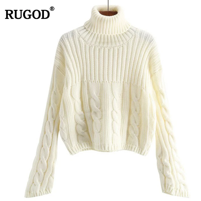 Новинка 2018 вязаный теплый свитер RUGOD с высоким воротником Женский дизайнерский