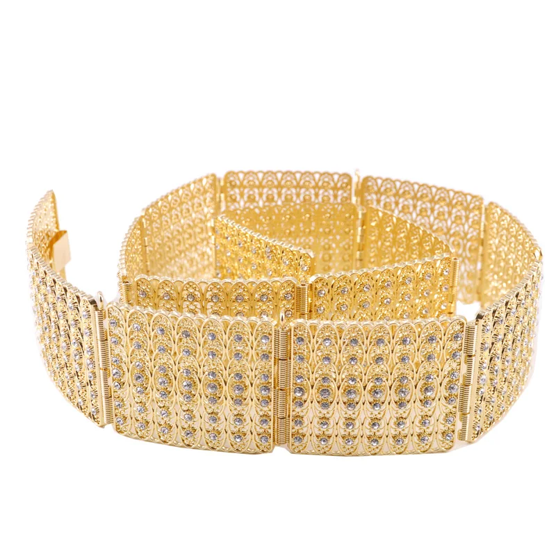 Full diamond Moroccan style belt for the bride's sumptuous gold jewelry waist chain for the Arabian women's gown wedding belt
