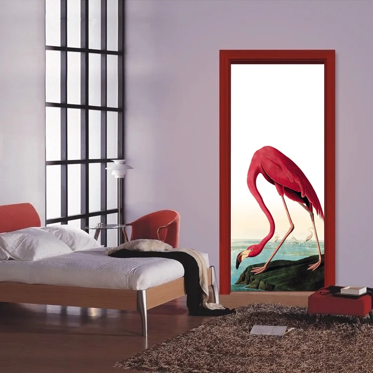 Креативные DIY 3D наклейки на дверь с эффектом фламинго для украшения стен комнаты