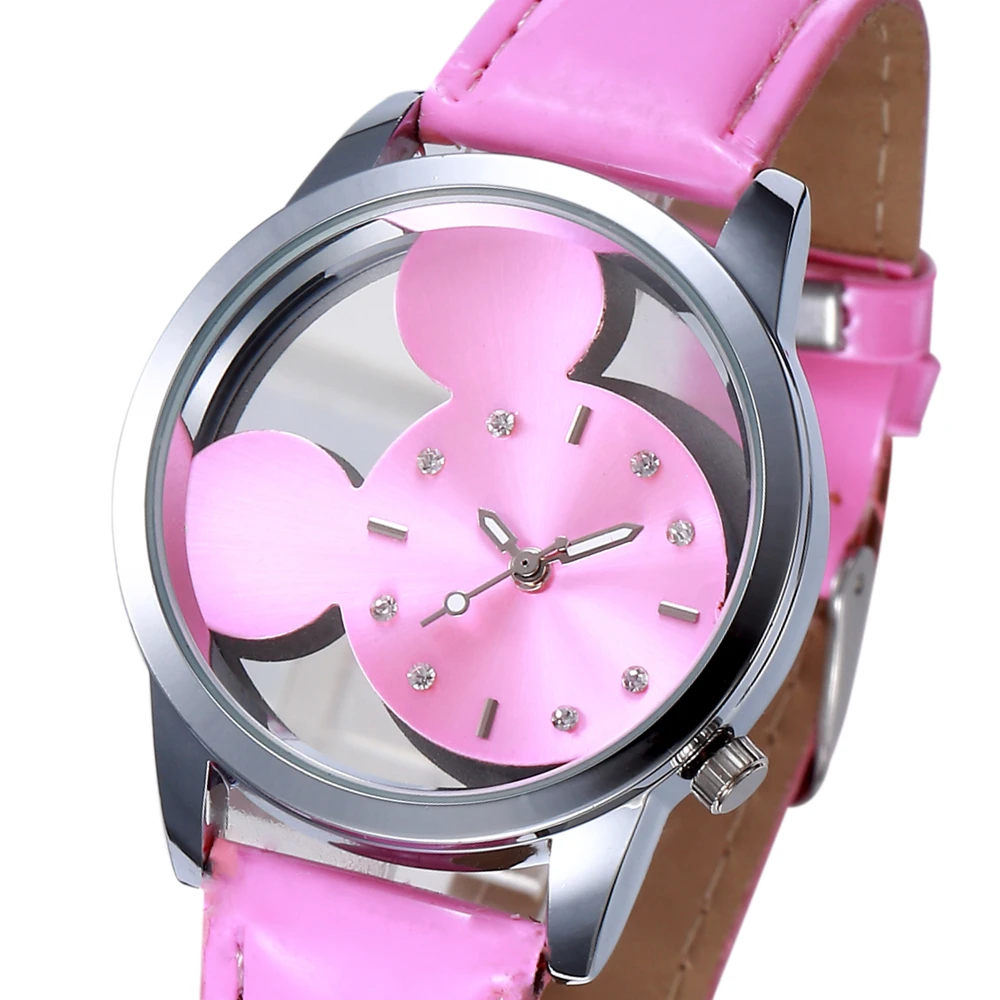 Женские Простые модные часы Мультяшные полые Кварцевые из нержавеющей стали