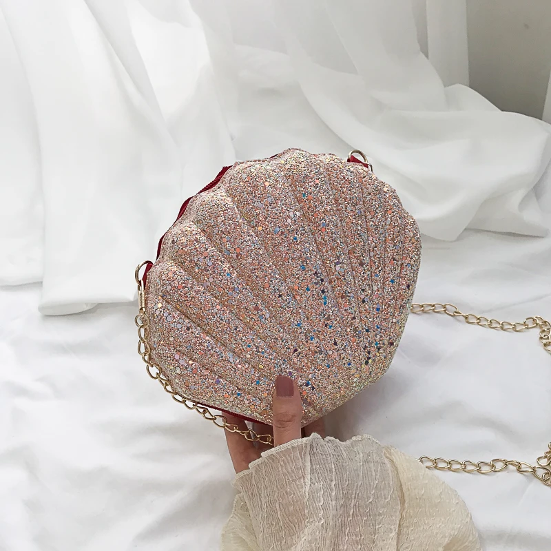 

Fashion creative women's bag new 2019 net red with the same paragraph mini sequins cute shell bag female Messenger bag small bag