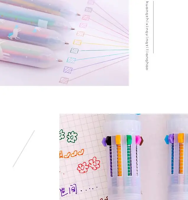 1pc Kawaii Unicorn 10 Color Ballpoint Pen Ten Colors Unicorn Ballpoint Pen Multicolor Ball Pen Office Stationery School Supplies