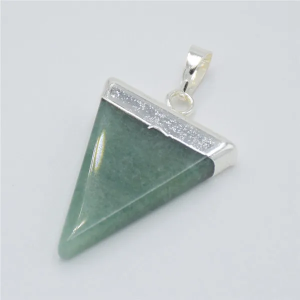 green aventurine Посеребренные простые треугольные геометрические кулоны европейские и американские женские натуральные кварцевые аметисты каменный Шарм Подвеска - Окраска металла: green aventurine
