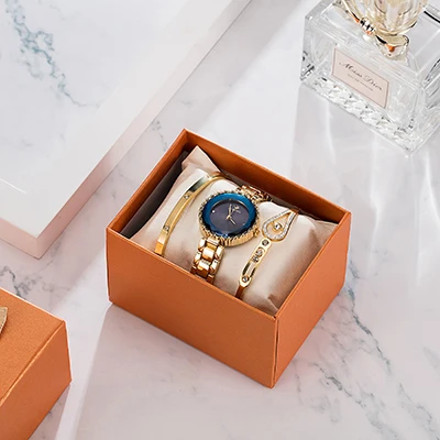Золотой 3PCS Ladies Blue Wristwatches ZONMFEI Brand Watches For Women High Quality Stainless Steel Bracelet Watches Set with Gift Box - Цвет: Золотой