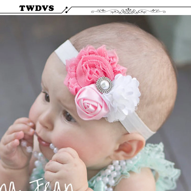 

TWDVS Newborn Beautiful Pearl Rose Flower Hair Band Kids Headband Elasticity Hair Accessories Headwear W172