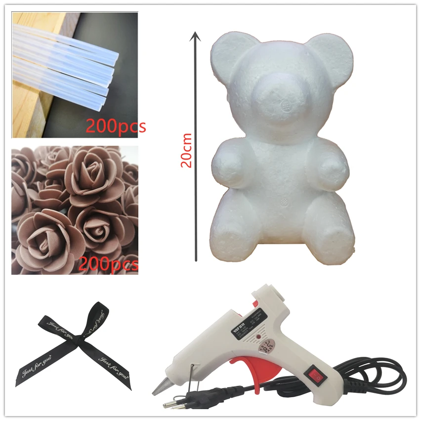 20 см пенопластовый пресс-форма мишки DIY искусственный цветок розы медведь пластиковый медведь розы подарок на день Святого Валентина - Цвет: 20cm rose brown