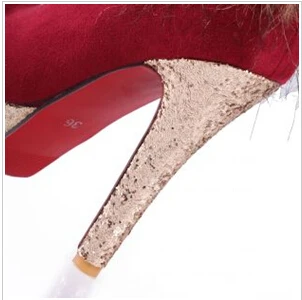 New Fur ankle boots fashion single winter women's shoes high heel women wedding new arrival plus size 32-42 | Обувь