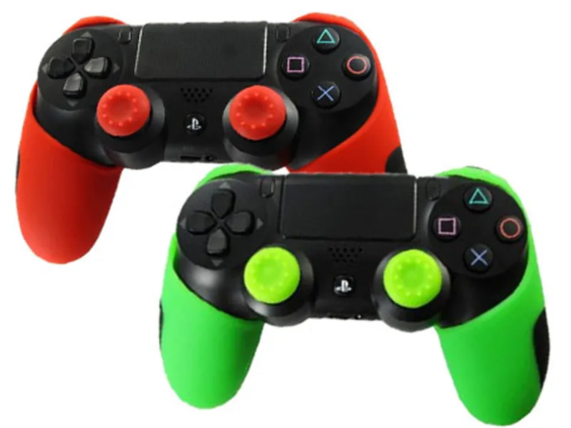 Red and Green Тонкий мягкий силиконовый резиновый чехол-накладка для sony Play Station 4 PS4 DS4 Pro(чехол X 2+ ручки для большого пальца X 4 - Цвет: Red and Green