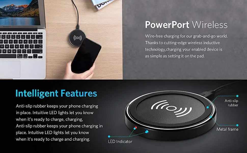 Anker Беспроводное зарядное устройство PowerPort Qi беспроводной зарядный коврик для iPhone XS/XS Max/XR/X/8/8 Plus, Galaxy Note 5/S9/S8/S7/S6 другие