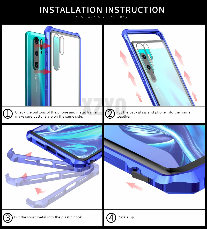 Алюминиевый металлический чехол-бампер для huawei P30 Pro Lite, Противоударная рамка, прозрачная 9H стеклянная задняя крышка, huawei P30Pro чехол s P30Lite