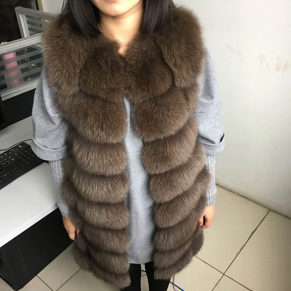 Зимняя модная Роскошная куртка Мао KONG 2019 длина 70 см жилет из натурального Лисьего