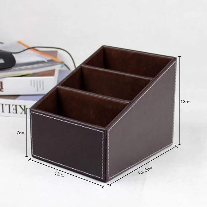 3 Cells Desktop Remote Control/TV Guide Organizer Box Makeup Cosmetic Storage PU Leather Holder Bins for Office | Дом и сад