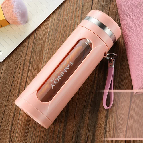 V-420ML pink Термостойкая двухслойная стеклянная бутылка для воды, креативный пояс, разделительный фильтр для чая, портативное, для путешествий, офиса, стекло для воды - Цвет: V-420ML pink
