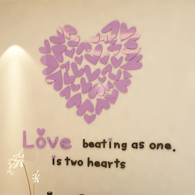 Романтический любящих сердец 3D Акриловые Настенные Стикеры Свадебный декор