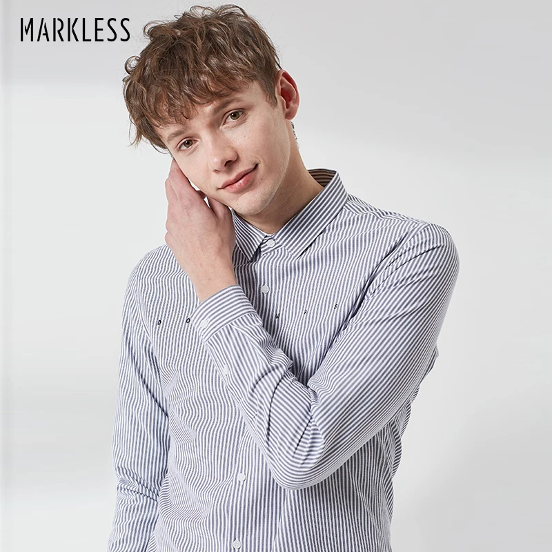 Мужская рубашка в полоску Markless Повседневная с длинным рукавом и буквенным