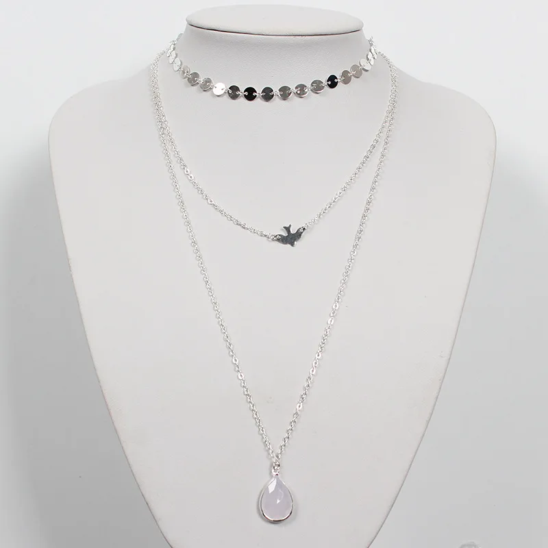 Белый водный кулон Dove Bird Ожерелье с круглыми блестками Чокеры ожерелья женские
