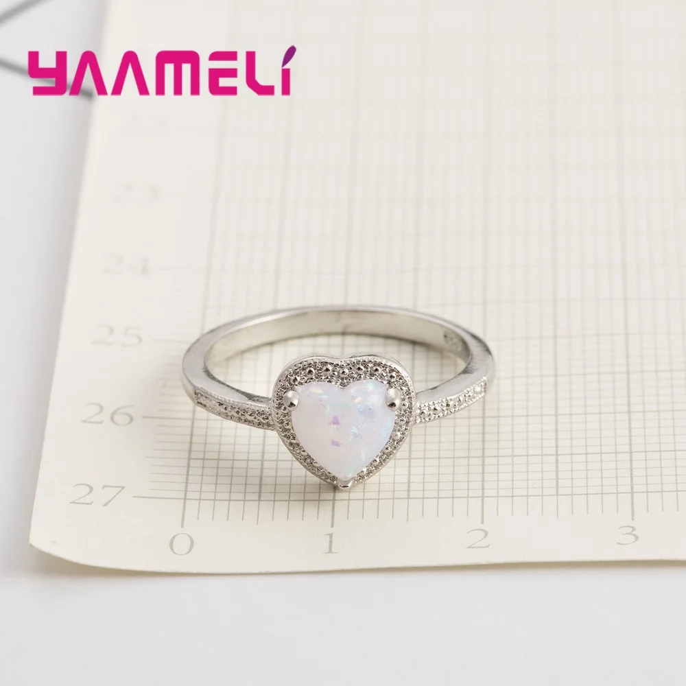 

Heart Shape Love Jewerly 925 Sterling Silver Opal Stone Finger Ring For Lady Charm Costume Jewelry Accessories