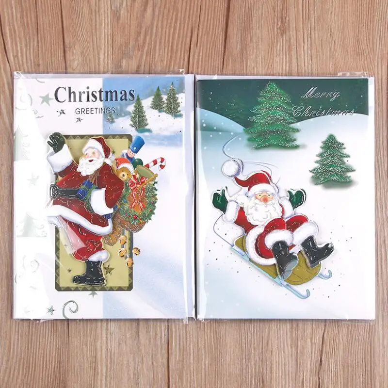Музыкальная 3D лазерная резка Рождественская елка и Санта Клаус бумажная карта