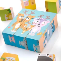 9pcsset cartoon 6 sides painting 3d cube puzzle toy children animals fruit vehicle wooden puzzle jigsaw baby educational toys