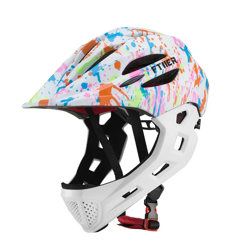 colorful white Ftiier светодиодный детский шлем для верховой езды, для мальчиков, Полный лицевой баланс, велосипедный шлем, для велоспорта, для детей, полное покрытие, для скутера, BMX, велосипедный шлем для скейта - Цвет: colorful white