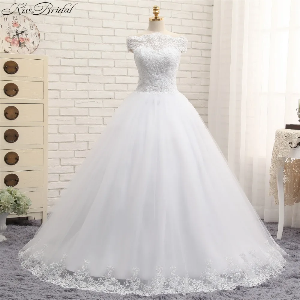 

Элегантное свадебное платье-трапеция vestido de noiva 2017, свадебные платья из фатина с вырезом лодочкой и открытыми плечами, на пуговицах