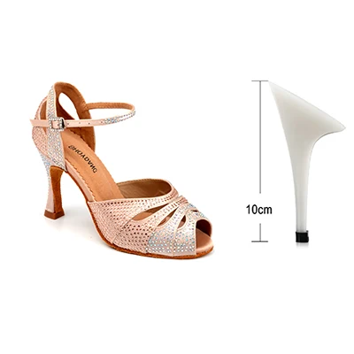 Apricot 10cm SHOYDANC Профессиональный Туфли для латинских танцев Для женщин двухцветный небольшой горный хрусталь танцевальные туфли для сальсы женские бальные Обувь для танцев - Цвет: Apricot 10cm