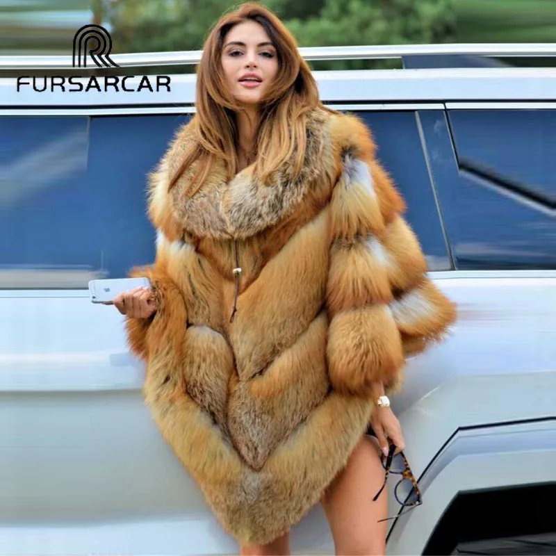 Новая зимняя накидка FURSARCAR из натурального Лисьего меха Женская Толстая теплая