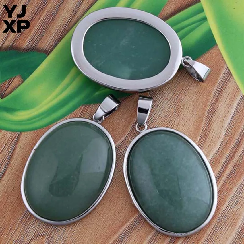 YJXP популярный простой стиль посеребренный овальной формы зеленый авантюрин опал