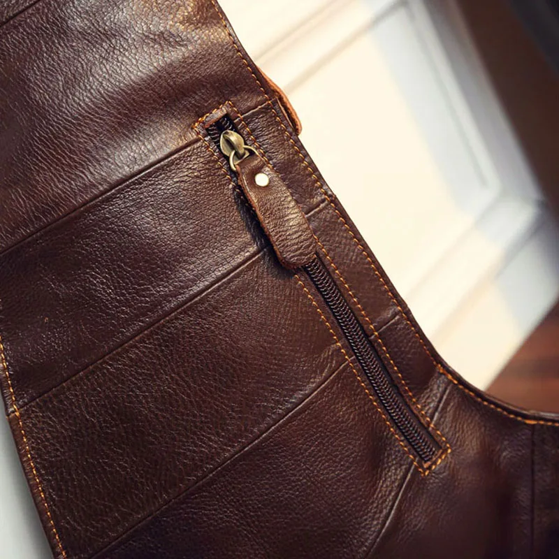 Мужская нагрудная Сумка слинг из натуральной кожи повседневная Винтажная