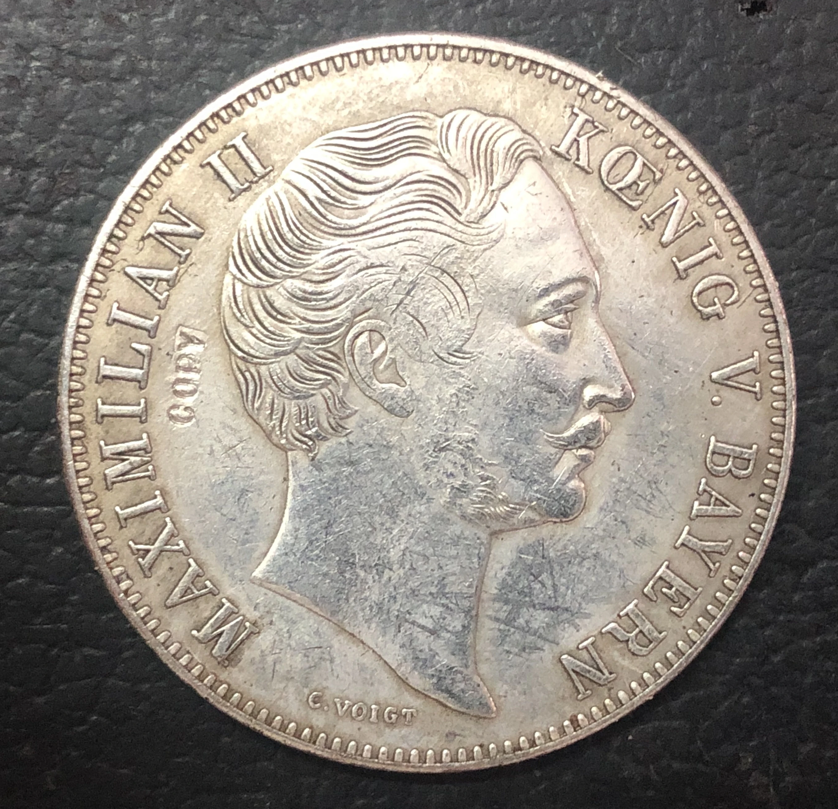 1855 Королевство Бавария 2 гульден-Максимилиан II Мадонна колонна Посеребренная