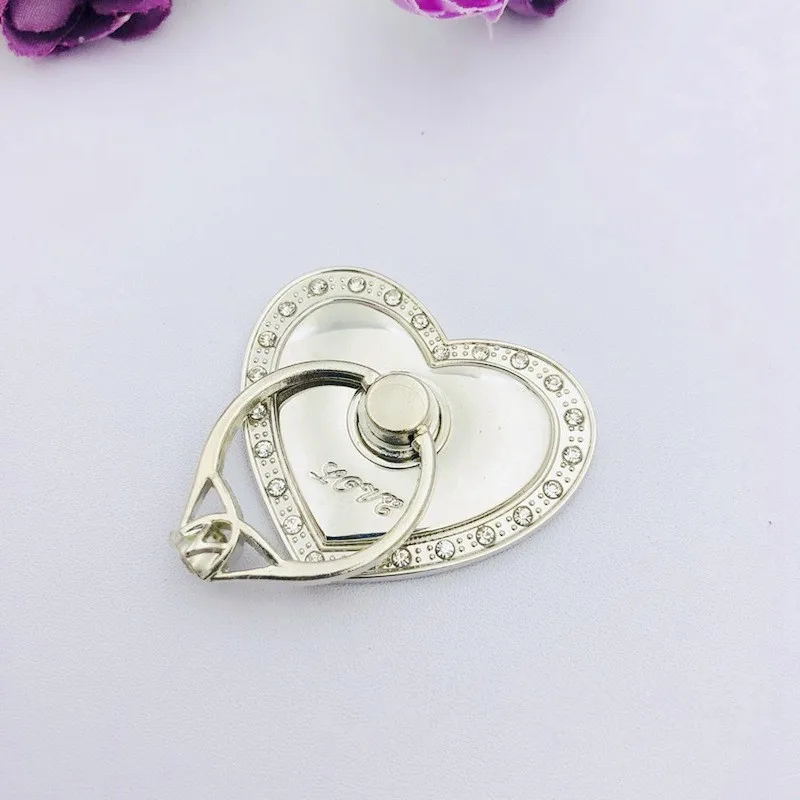 Silver Держатель телефона с кольцом на палец в форме сердца, подставка, стразы, универсальный держатель для мобильного телефона - Цвет: Silver