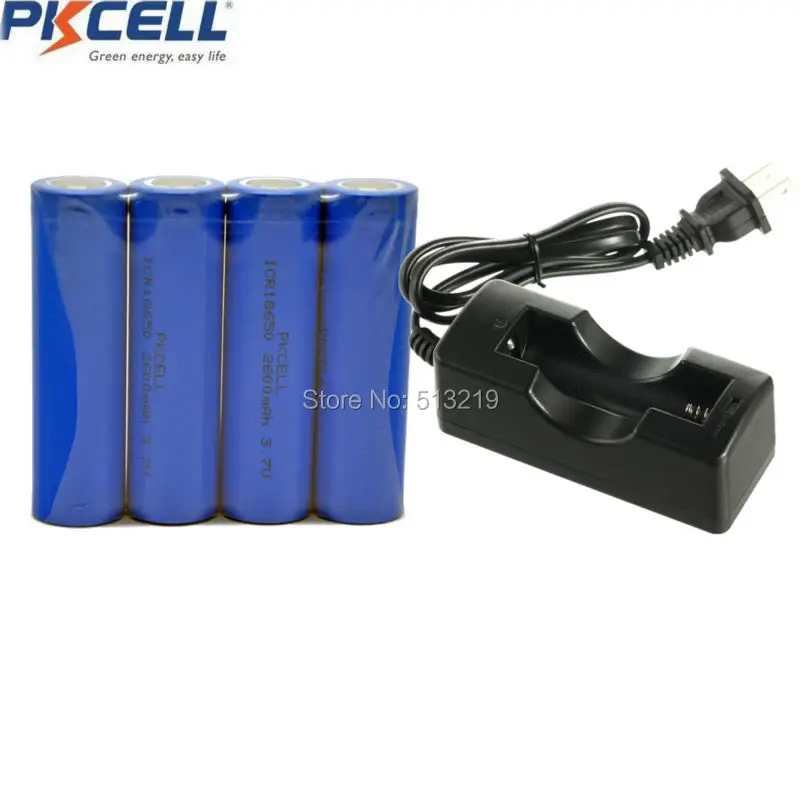 4 x Liion аккумуляторные батареи ICR18650 2600mAh 18650 Batteria плоский верх без защиты литиевая с