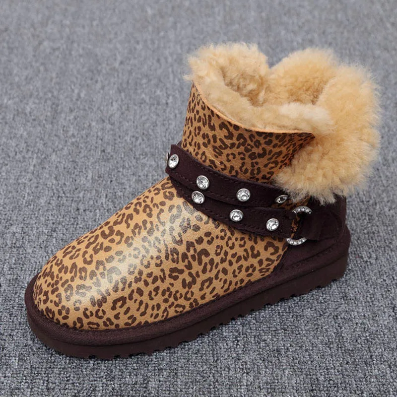 QNZY/100% натурального овечьего меха зимние сапоги/новый тип 2017 Leopard Для женщин